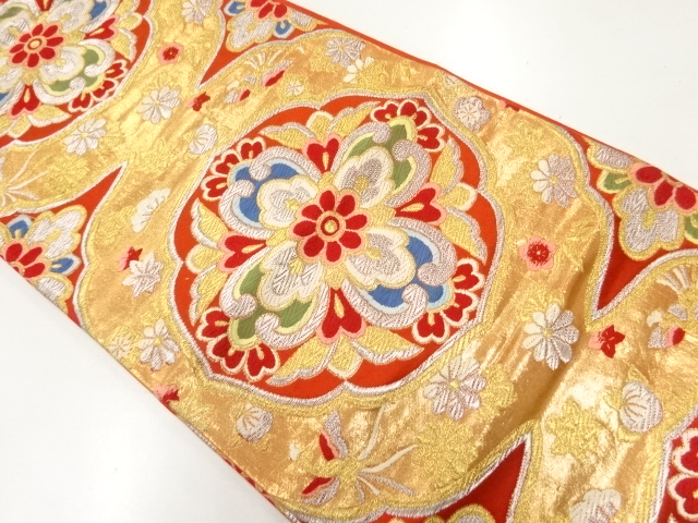 アンティーク　華紋模様織出し袋帯（着用可）